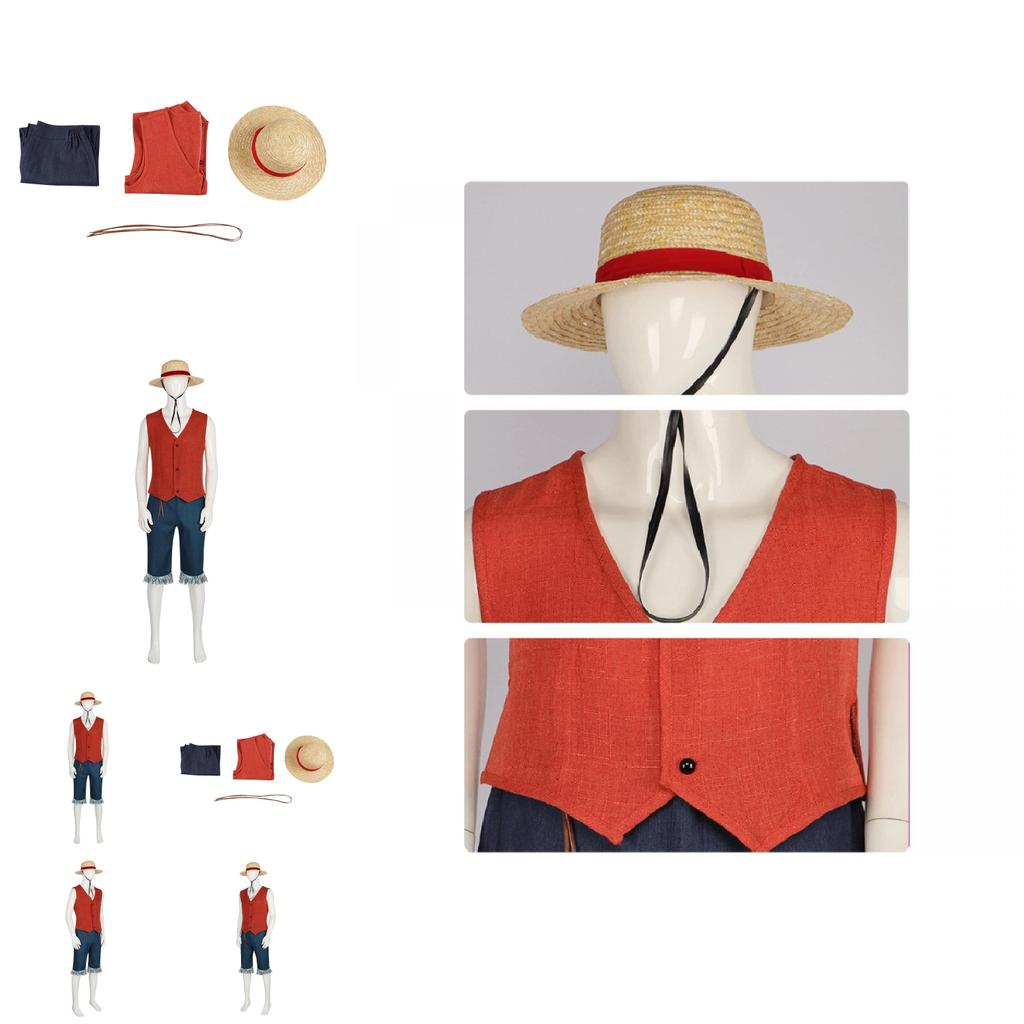 Authentic One Piece Luffy Costume Pirate King Cosplay Outfit For Halloween