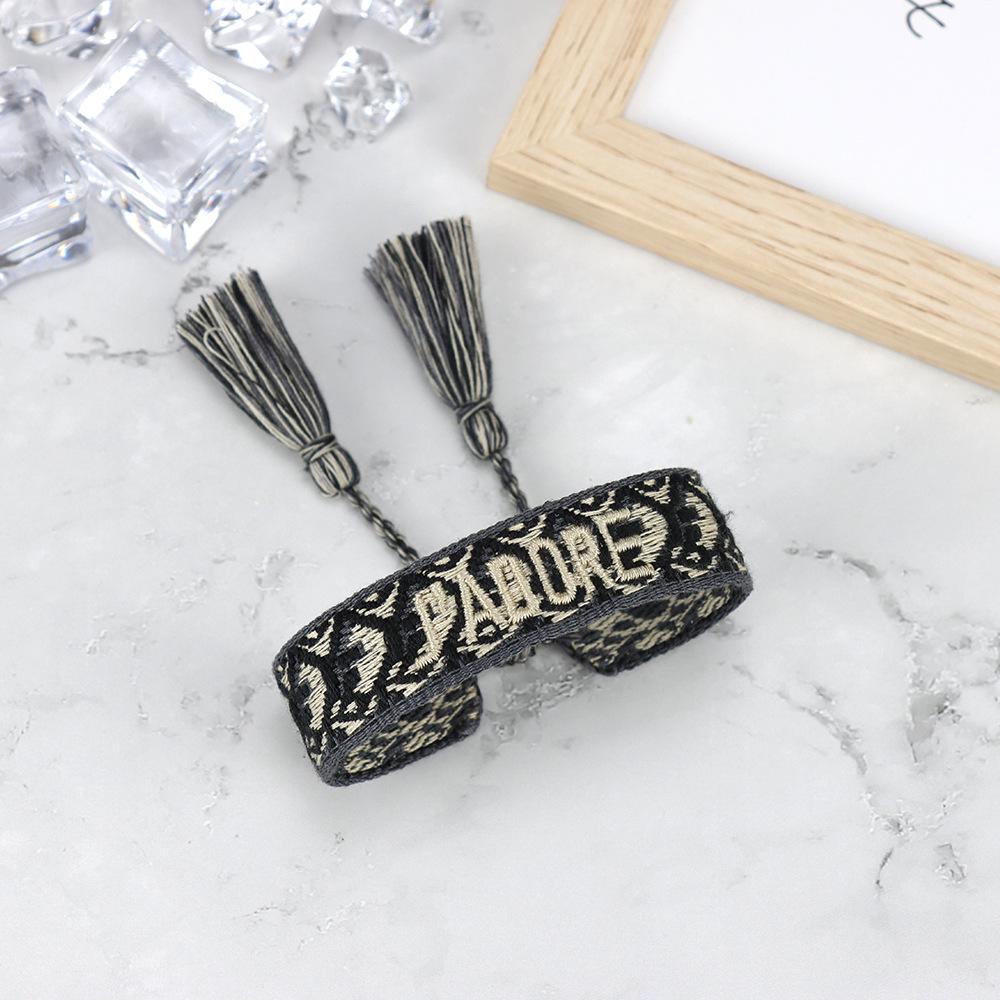 J'adore Bracelet: Embroidered Letter Tassel Wristband for Women & Couples