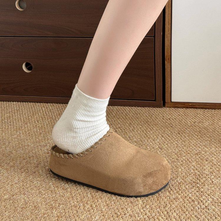 Retro Boken shoes women's autumn and winter new round head versatile one pedal thick-soled lazy casual outer bag head half slippers