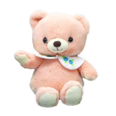 Take Off Baby Bear Drop, un oso retro de color pastel con un lindo bordado floral en el cuello. Pequeño Peluche Rosa con Caja de Música.