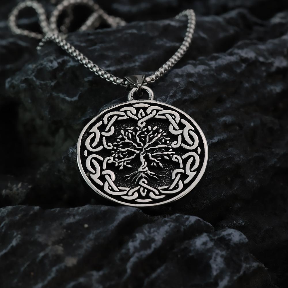 Vintage Stainless Steel Men's Tree of Life Pendant Necklace with Engraving