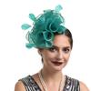 Faux Feather Mini Fascinator Hat Net Yarn Flower Shape Solid Color Cocktail Headwear Hair Accessories AVE