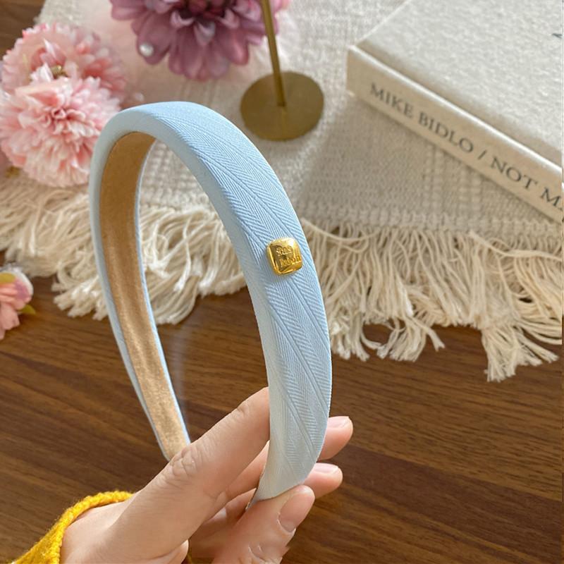 

Весна Новый Ободок-Губка для Женщин Элегантная Золотая Этикетка Синий Широкий Ободок для Волос Модная Девушка Умывание Лица Обруч для Волос