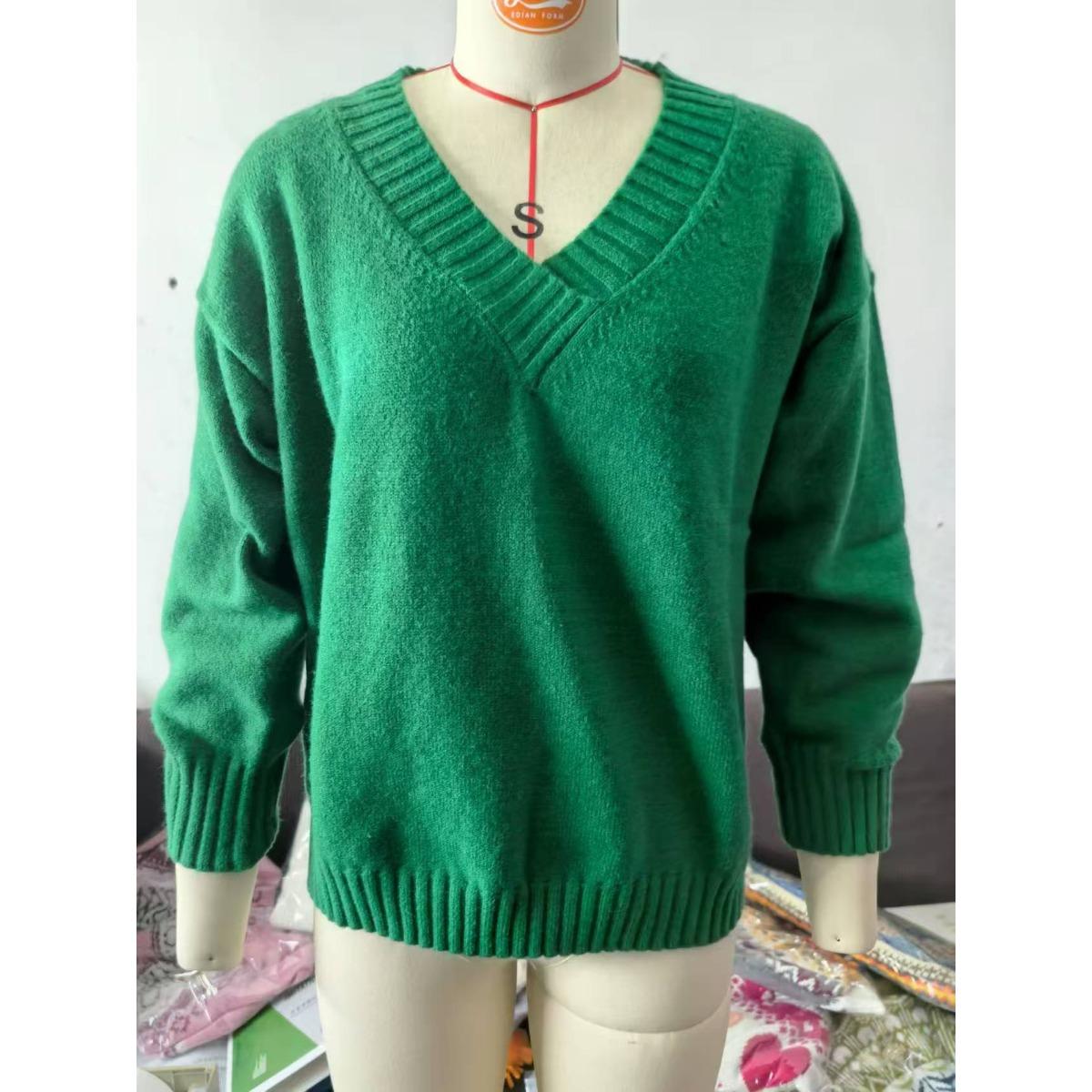 

Новый простой пуловер с длинным рукавом, вязаный свитер, женский повседневный свободный красный свитер с V-образным вырезом, осенне-зимняя одежда, базовые топы 5XL 5XL