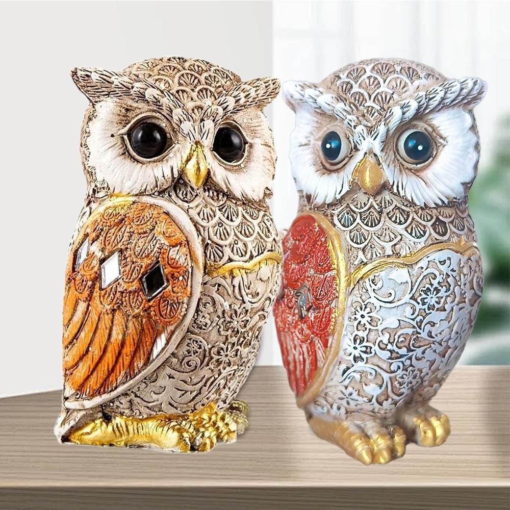 1/2PCS Owl Statue Resin Owl Ornaments Animal Sculpture Resin Bird Statue Holiday Desktop Ornaments for Living Room Home Office B