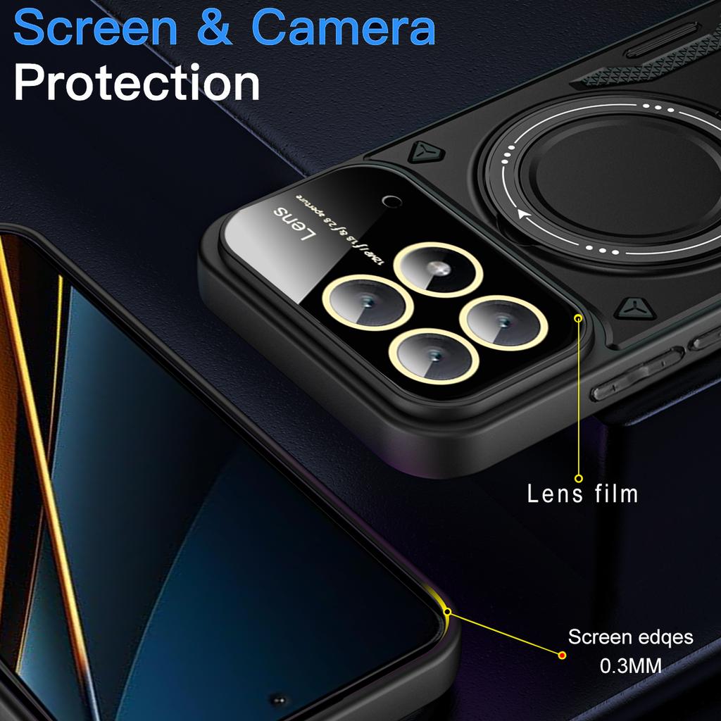 Til Poco X6 Pro Magnetisk Ringstativ Panserdeksel Til Poco F6 Pro X7 X5 X4 X3 NFC M6 M5 C65 Til Magsafe Trådløs Lading Telefondeksel