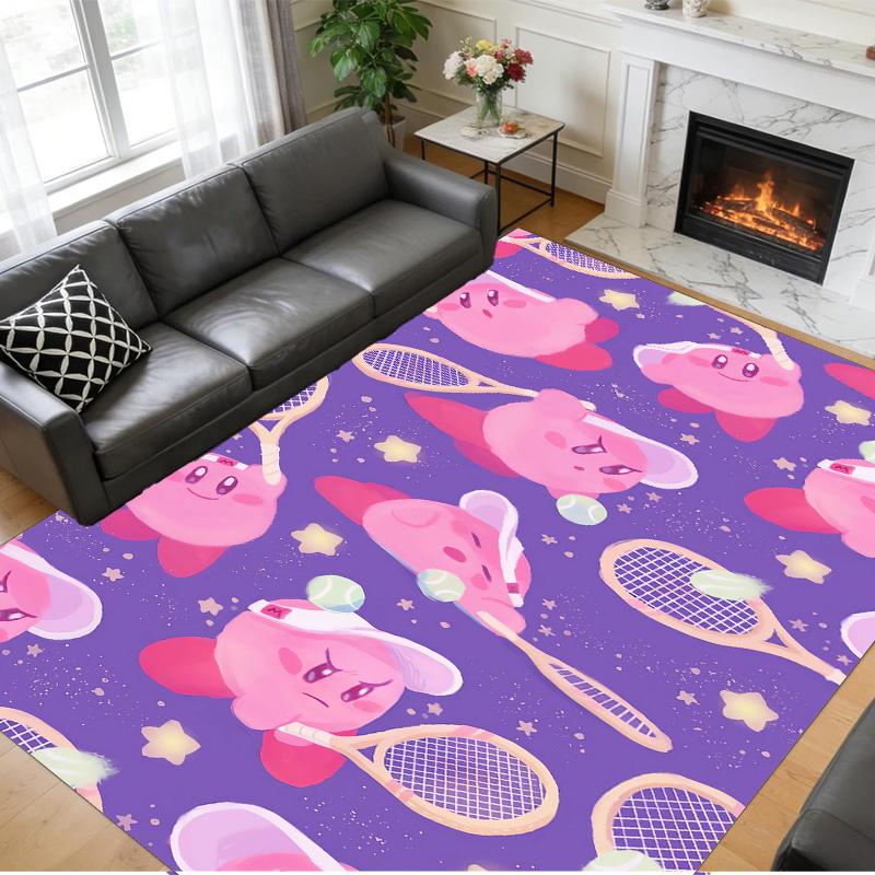 Rutschfeste Kristall-Samt-Bodenmatte, Teppich im Kirby-Design für Innenbereiche, Wohnzimmer, Schlafzimmer, Heimdekoration