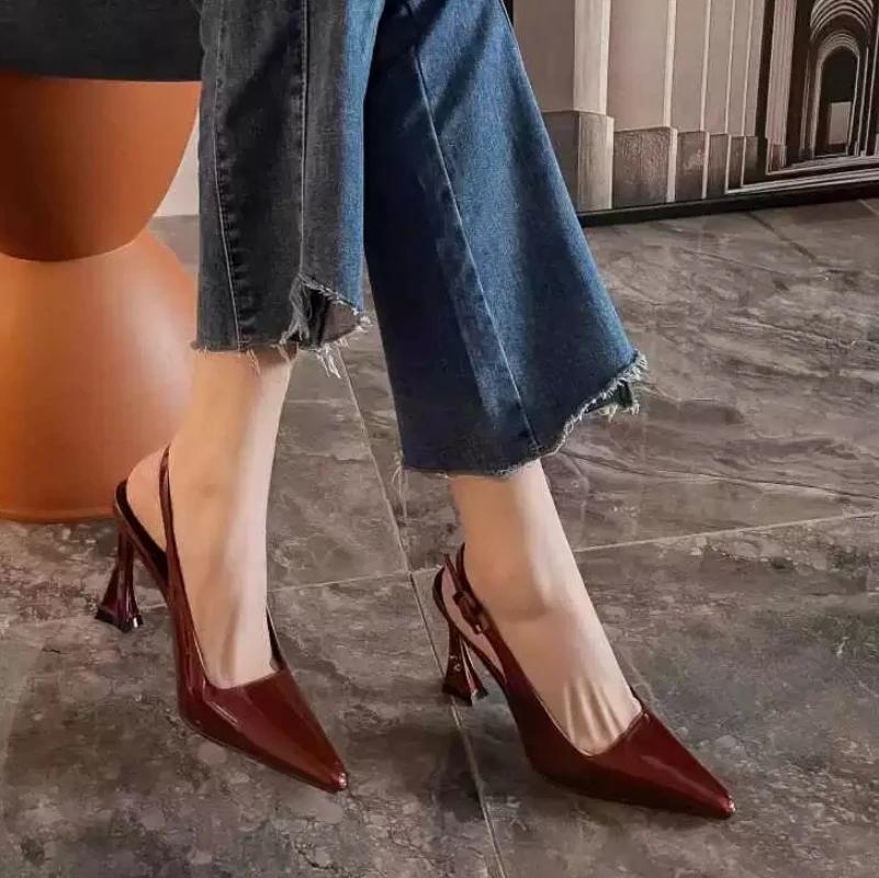 Summer new high heels pointy suede net red sexy skinny patent leather pumps sandals