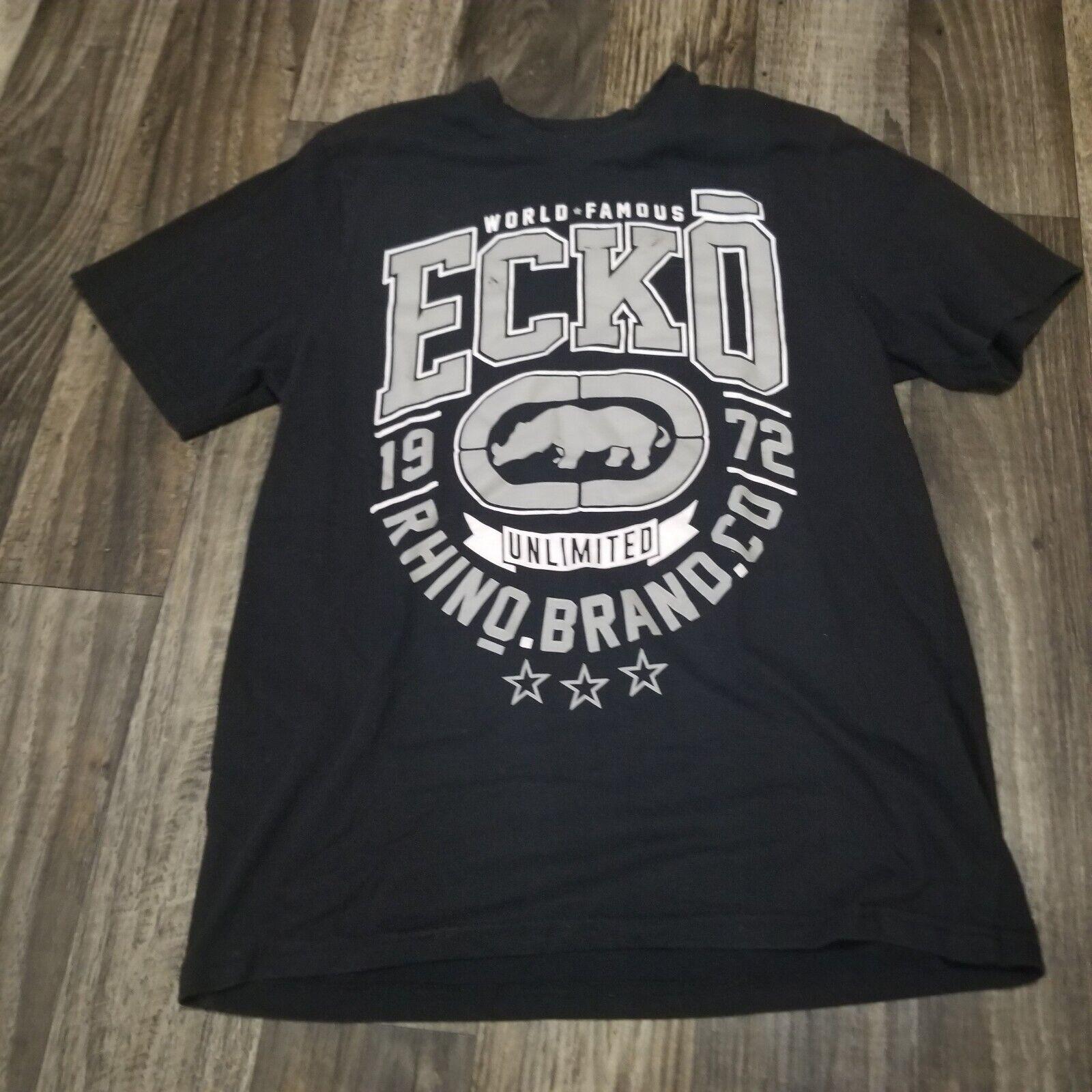 Ecko Unltd Shirt Mens Medium Black Gray Y2K Style Big Logo Unisex T-Shirt XXXL
