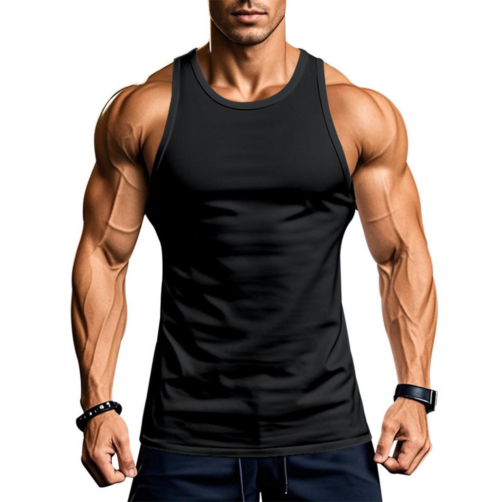Men's Summer Vest Tight Open Line Round Neck Sleeveless Top Sweat Fitness Training Quick-drying Vest Sports Top