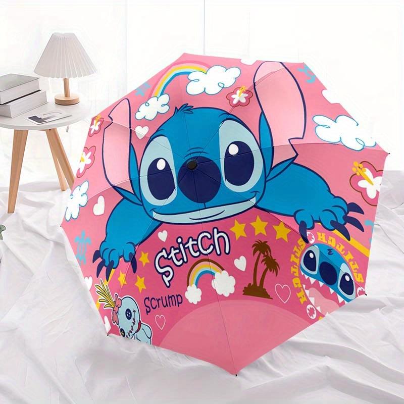 Disney Stitch Automatic Open/Close Umbrella - UV Protection Cute Umbrella with Cute Stitch Design, Portable 3-Fold Compact Umbrella for Men