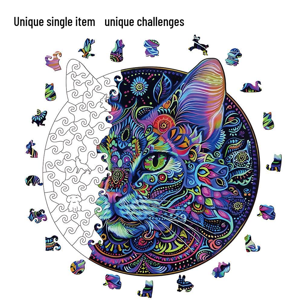 HOOLOOG Irregular Wooden Cat Jigsaw Puzzle - Educational Decorative Toy & Decompression Gift with Piggy Bank Feature