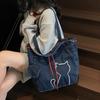 Denim Women Tote Bags Vintage Drawstring Bag Stylish Kitty Shoulder Bags  Handbag