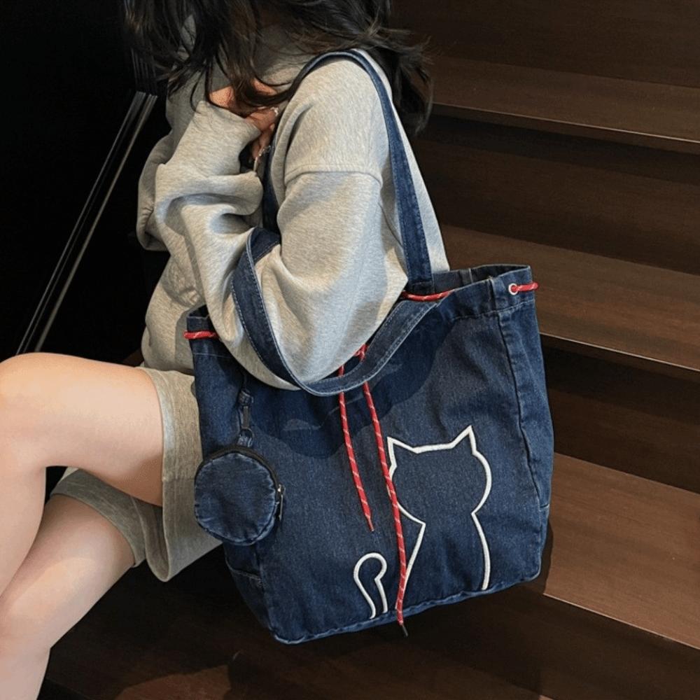 Y2k Kitty Shoulder Bags Vintage Drawstring Bag Leisure Women Tote Bags  Commuting