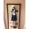 Striped knitted cardigan sweater women's spring and autumn design sense contrasting colors chic small short coat top