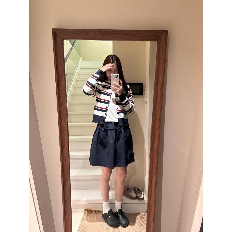 

Striped knitted cardigan sweater women s spring and autumn design sense contrasting colors chic small short coat top L