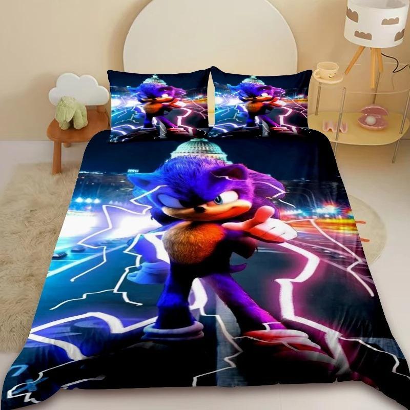 Cartoon Kids Sonic Duvet Cover Cool Anime Bedding Set Comforter Cover with 1/2 Pillowcase Queen King Bedroom Children Teens