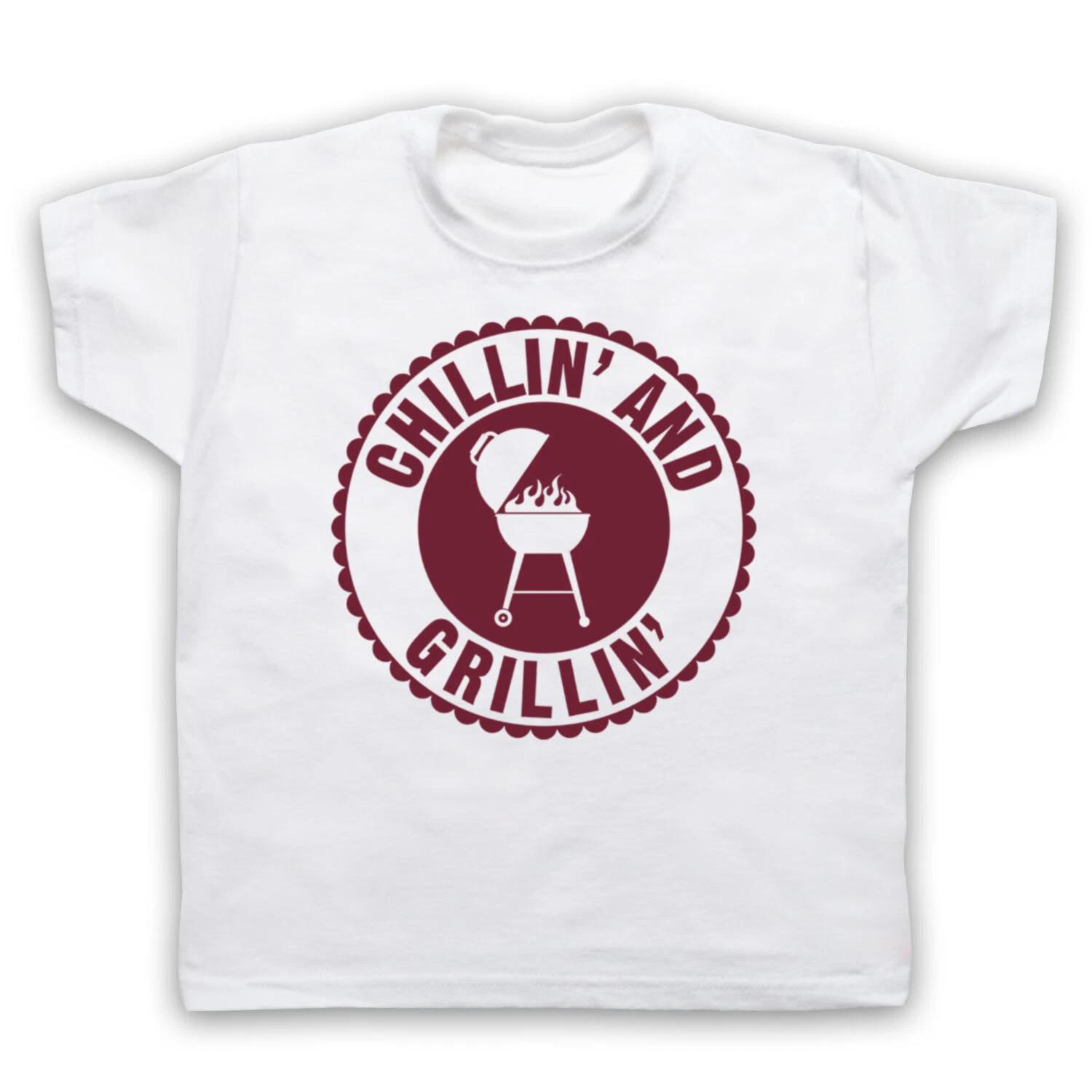 

BBQ CHILLIN AND GRILLIN RETRO SLOGAN FUNNY BARBEQUE KIDS CHILDS T-shirt 140