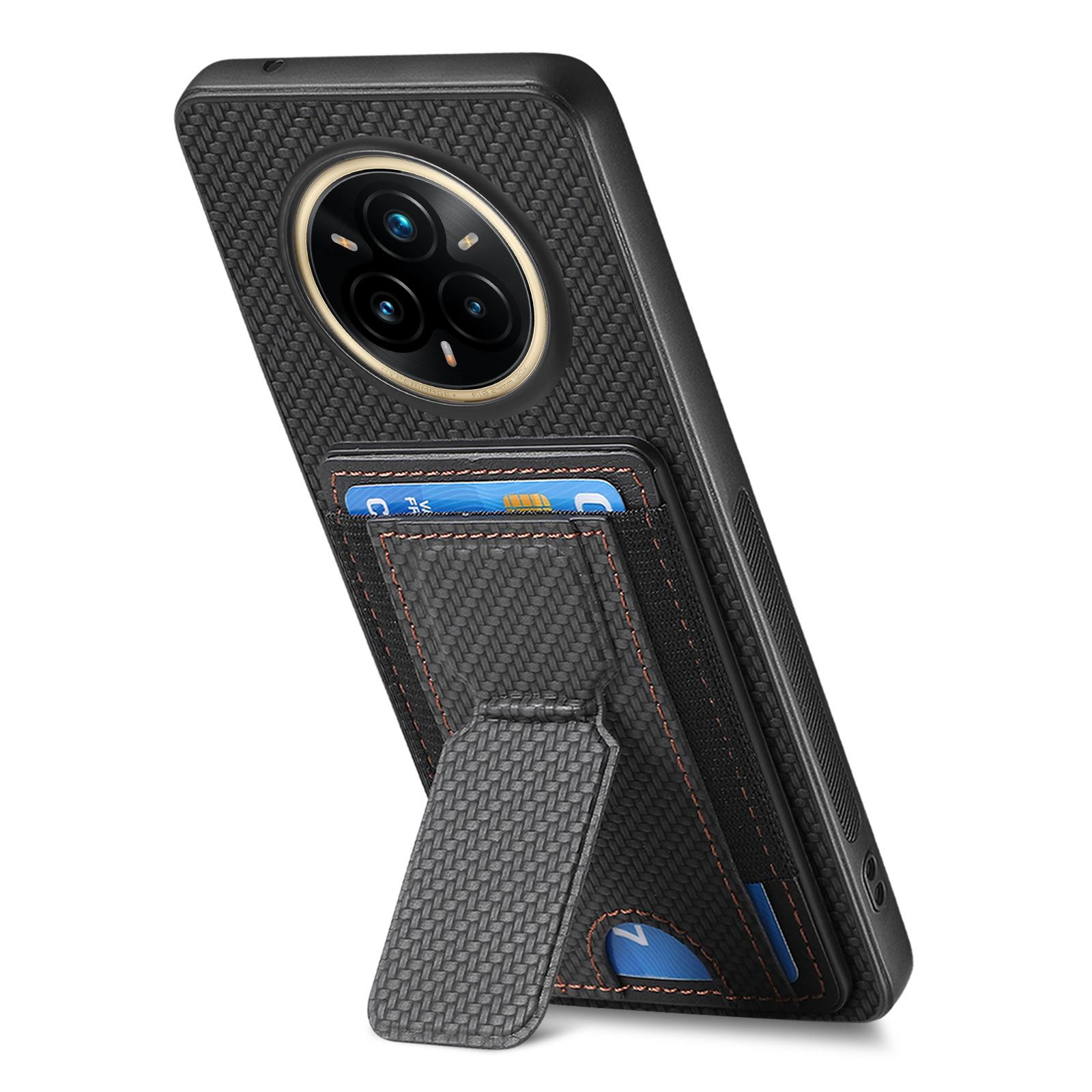 

Чохол для Realme 14 Pro 5G з тримачем для карток, підставкою, шкіряною задньою кришкою з волоконним візерунком Black