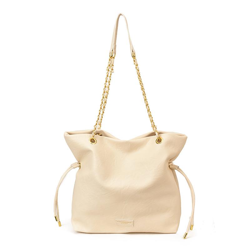 Drawstring Chain Fashionable Tote Bag, Large-capacity Commuting Lucky Bag, Elegant Single-shoulder Large Bag