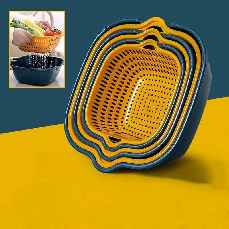 6 in 1 Plastic Colander Strainer Vegetable and Fruit Food Drain Cleaning Mesh Basket Set Sink Washing Bowl for Kitchen