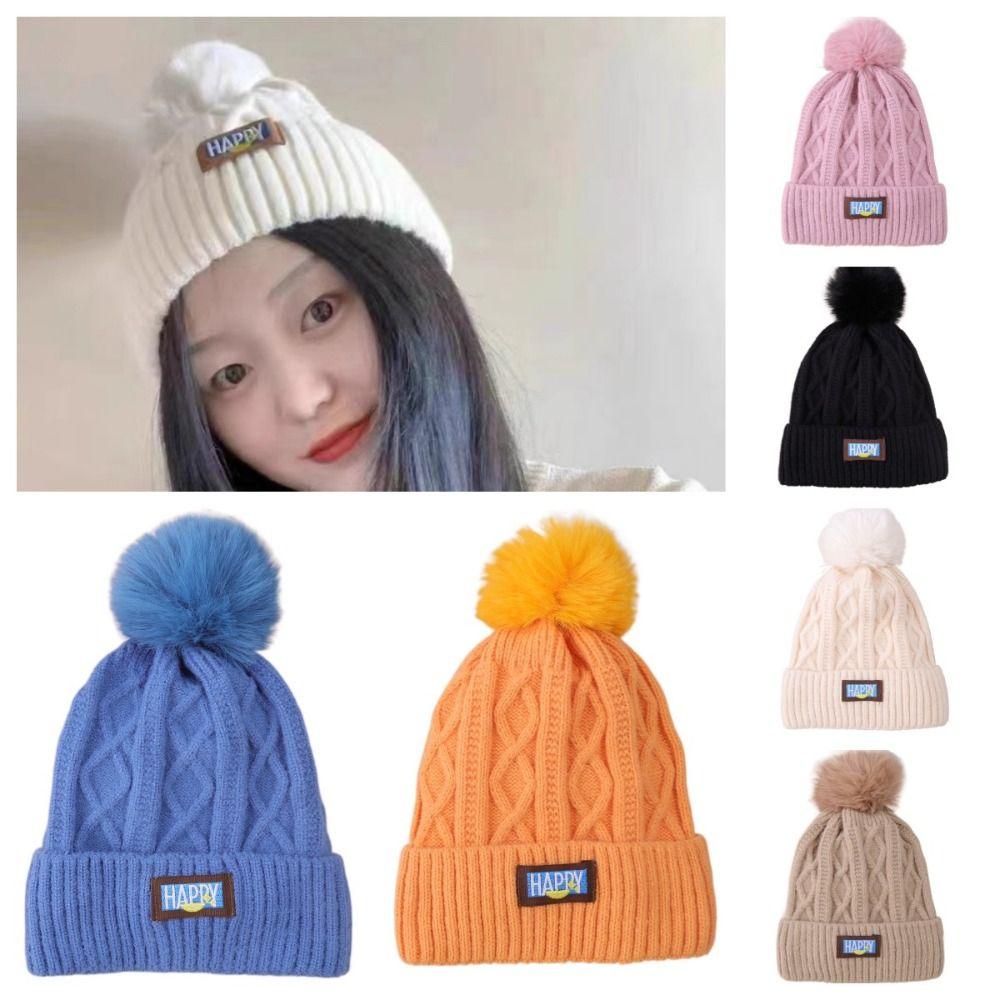 

Ball Twist Knitted Woolen Hat Colorful Knitted Skullies Simple Pullover Hat Autumn