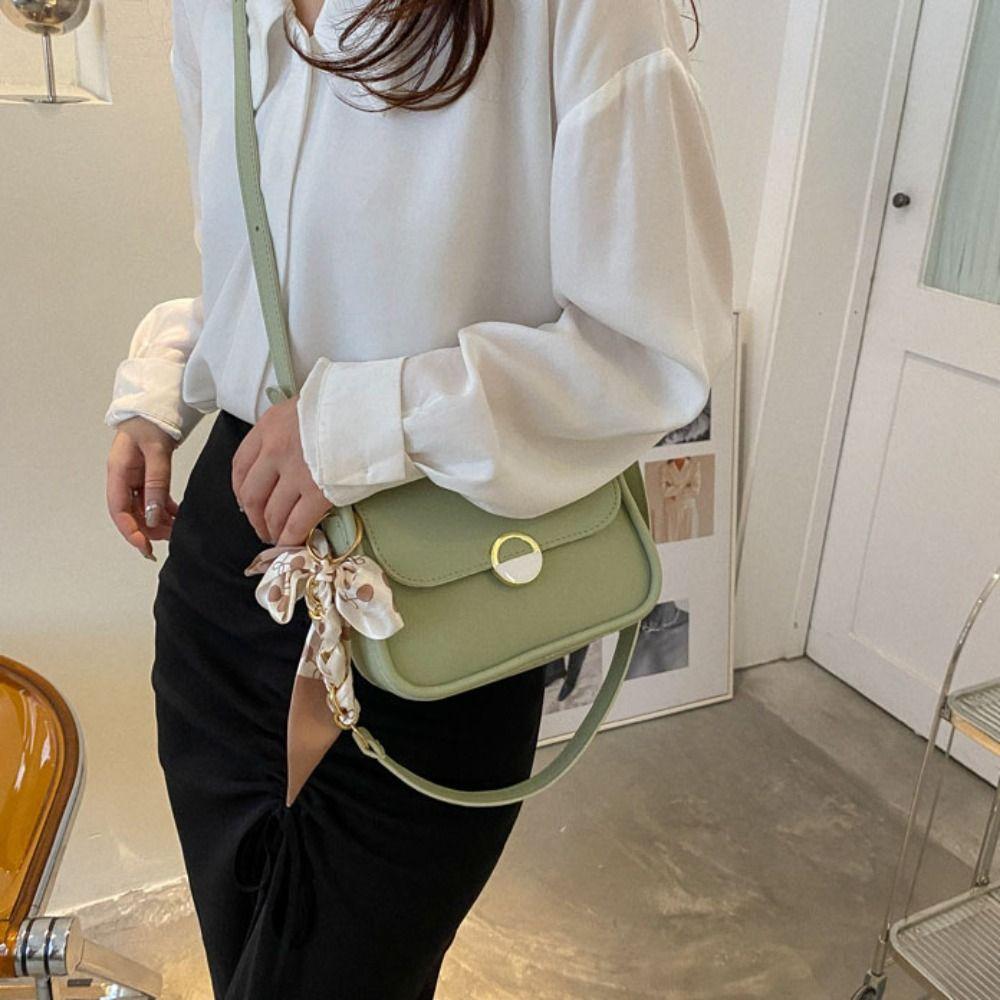 Large Capacity Small Square Bag with Ribbon Chain Crossbody Bag Leather Shoulder Bag  Mobile Phone