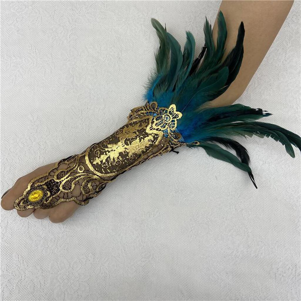 Bracelet Plume Gant Plume Gothique Dentelle Dorée Creuse Manchette Dentelle