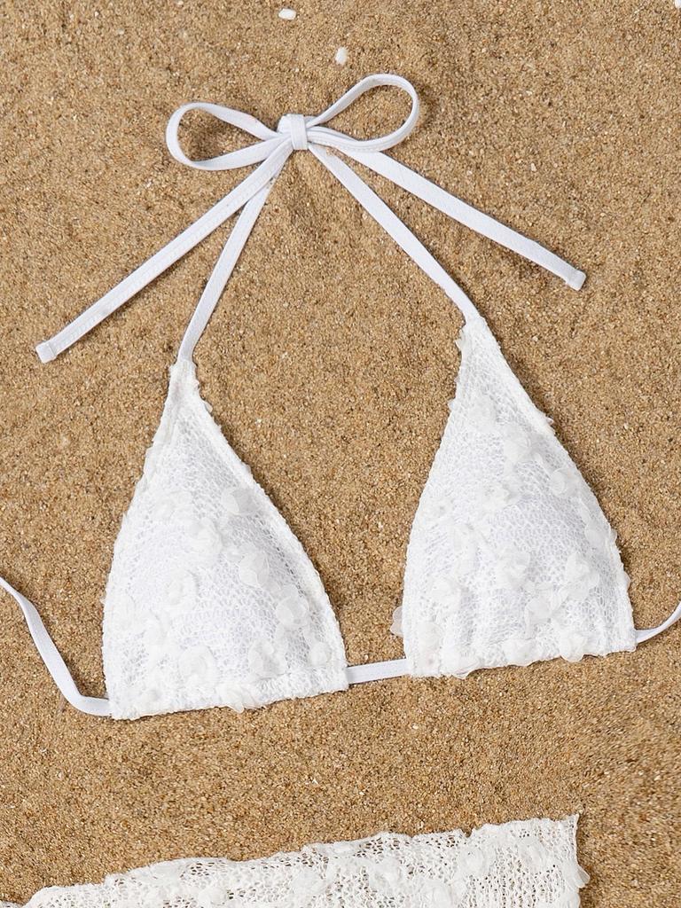 2025 European & American Hot Sexy Mesh Slimming Halter Tie-Up Bikini Swimsuit for Women