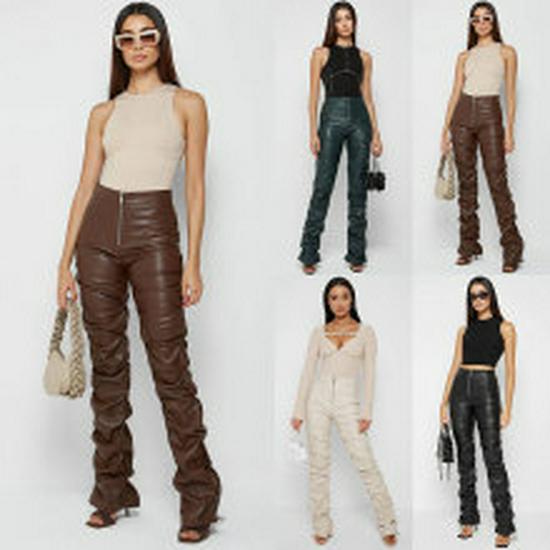 Women's European & American Sexy Ribbed Two-Piece Set: Round Neck Vest & Tie Pencil Pants