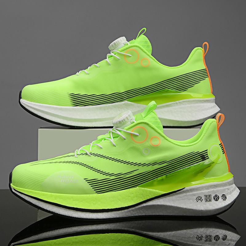 

Кроссовки на карбоновой подошве для учеников начальной и средней школы, действительно лопнувшая подошва, спортивная обувь с вращающейся пряжкой, легкие для занятий физкультурой 44 флуоресцентный зеленый