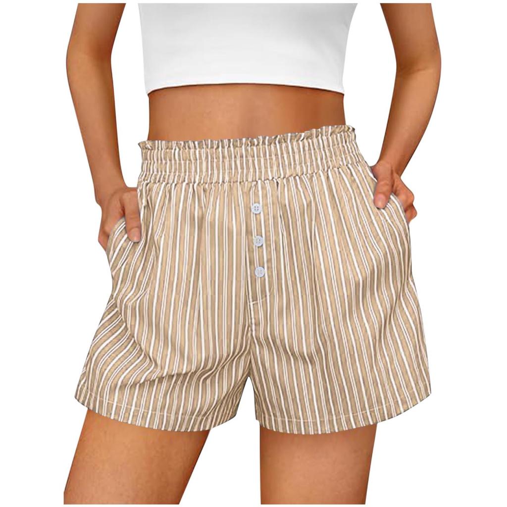 Shorts For Women Striped Button Casual Summer Loose Pocket Shorts