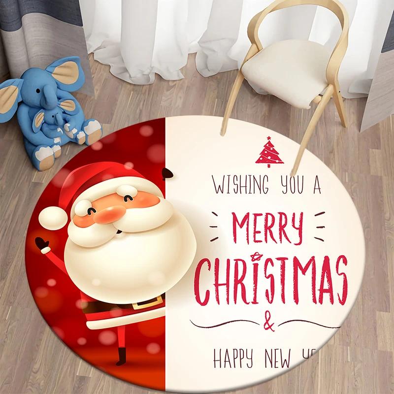Christmas Decoration Kawaii Printed Round Carpet Home Bedroom Children's Living Room Floor Mat   Anti Slip