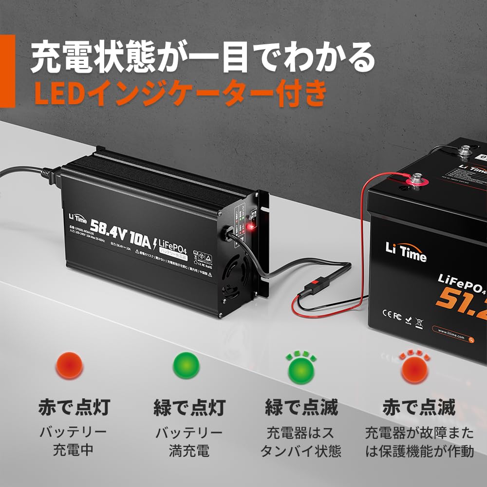 LiTime 58.4V 10A Ion Phosphate Charger, 0 V Charging Function, LiFePO4