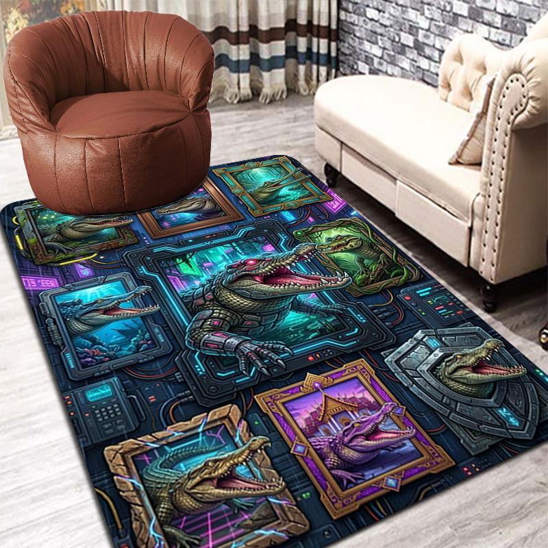 Cyberpunk Crocodile Gallery Pattern Rug Floor Mat for Living Room or Bedroom Soft and Comfortable Carpet a Gift for Birthday and Holiday.