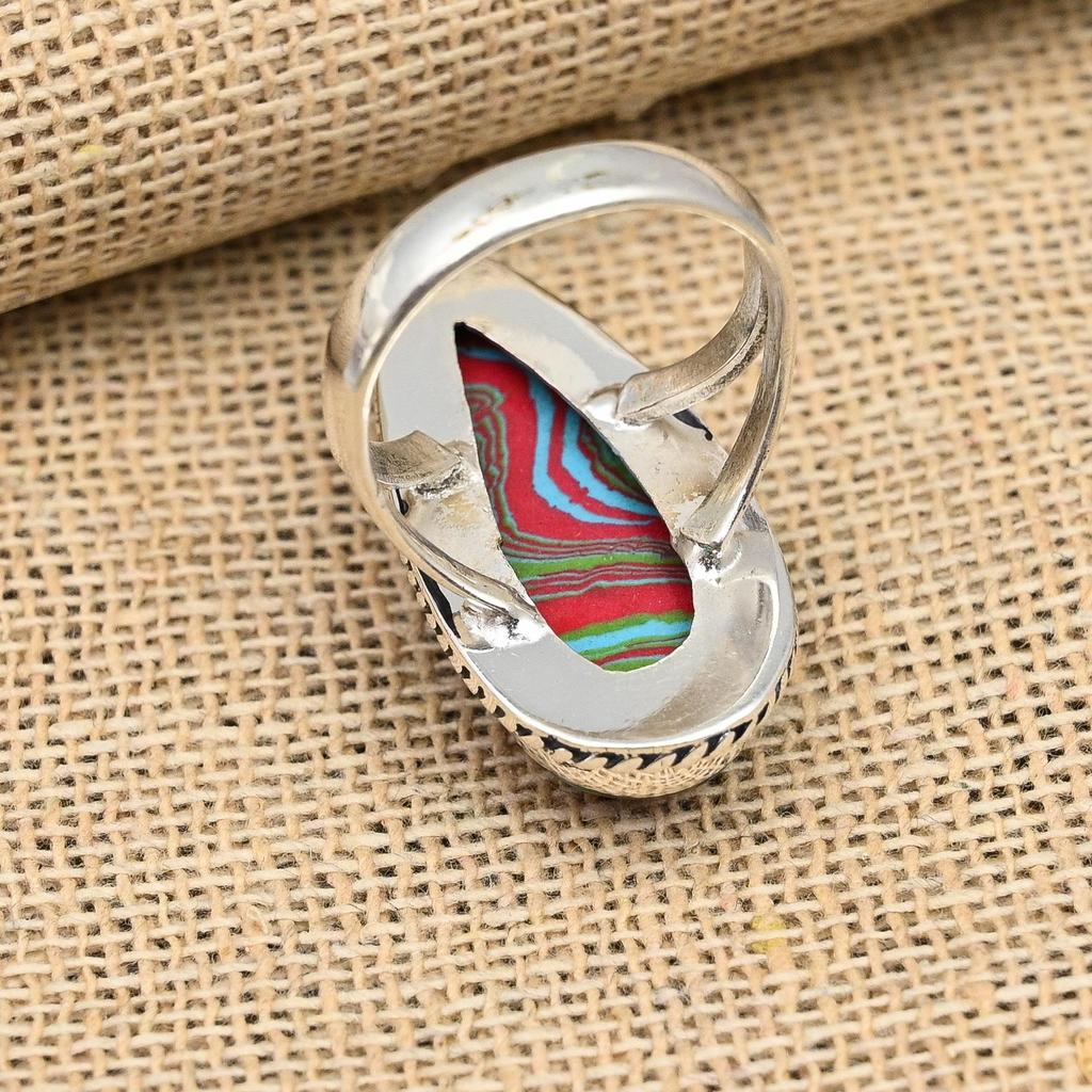 Rainbow Calsilica Gemstone Handmade 925 Sterling Silver Ring Jewelry