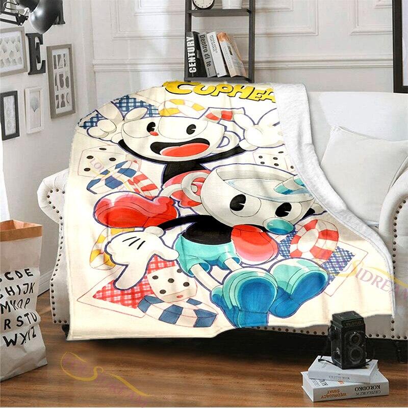 Playroom Cuphead and Mugman Pattern Flannel Blanket Cozy Bed Blanket Lightweight Soft Throw Blanket Sofa Quilt for All Seasons