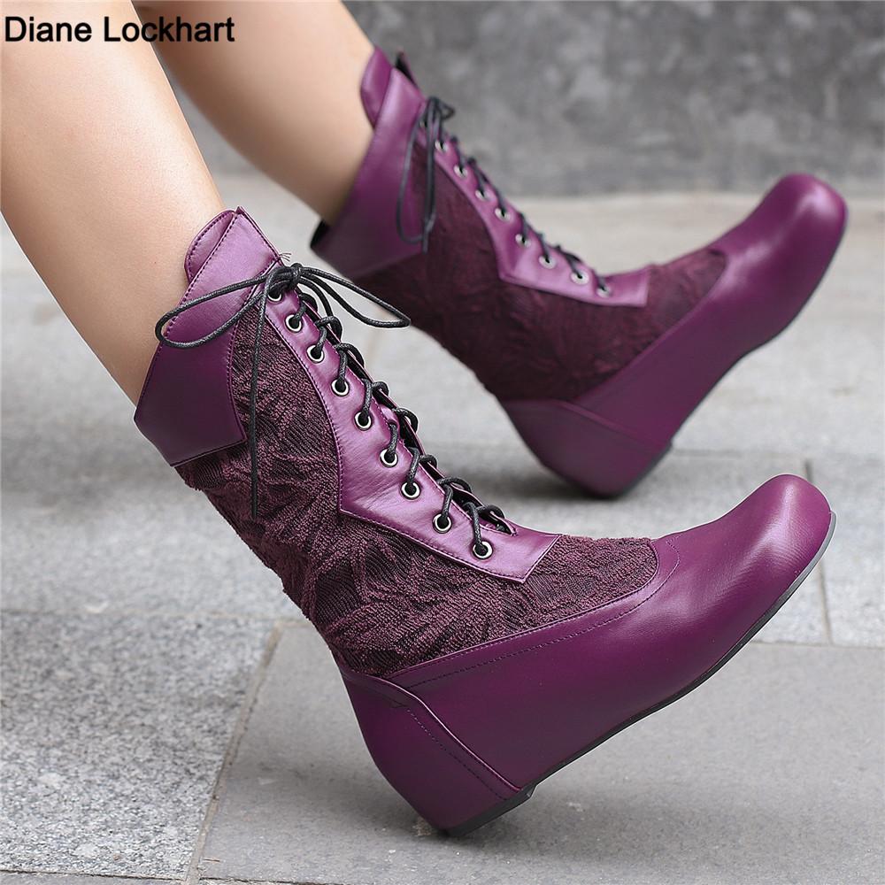 Fashion 2025 Design Mid Calf Boots for Women Round Toe Internal Height Lace Up Large Size 48 49 50 Fashion Dating Booties