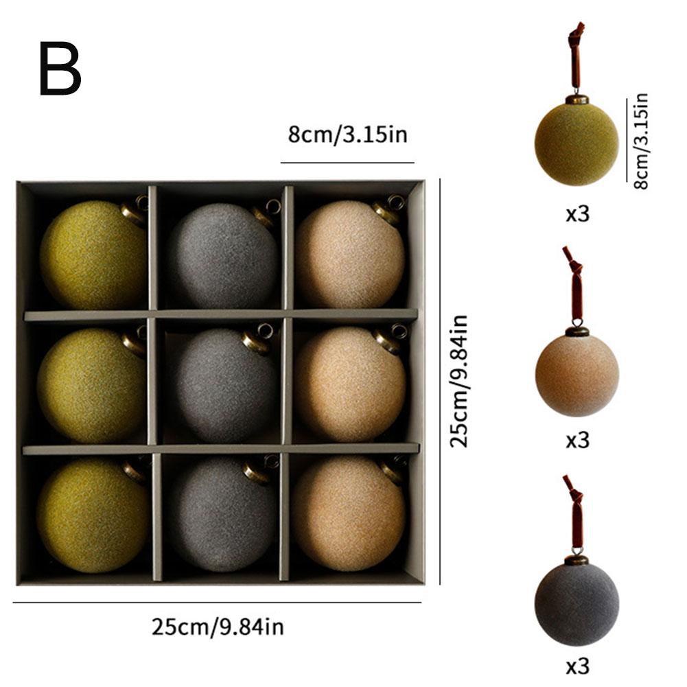 9Pcs Light Luxury Christmas Ball Ornaments Flocking Christmas Tree Party Decoration 2025 New Year Christmas Spheres Pendant