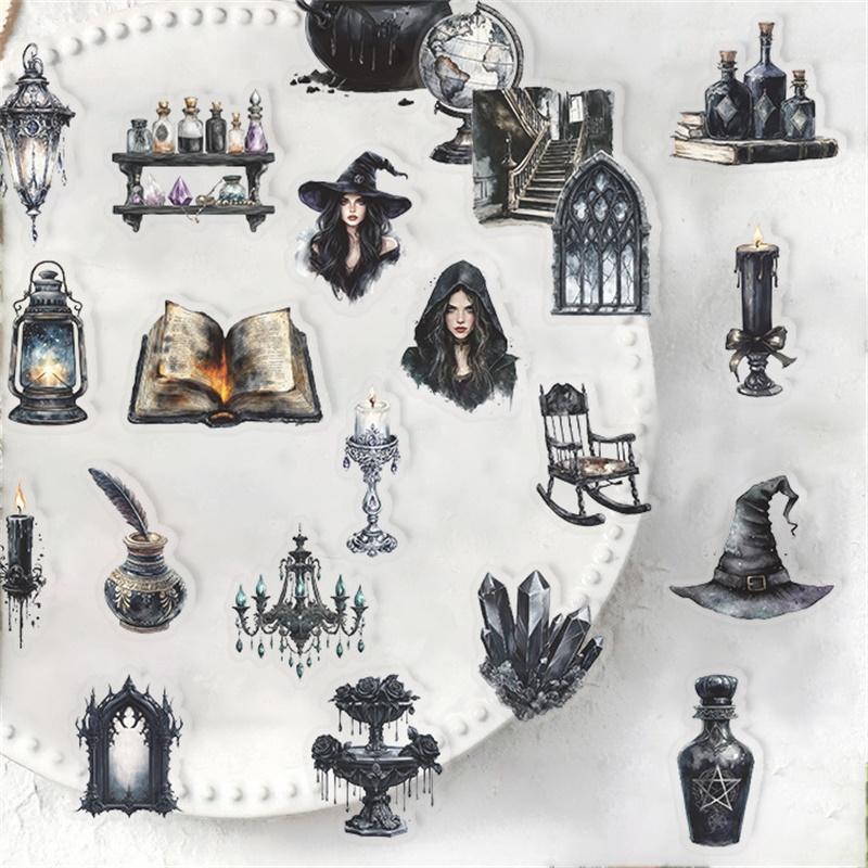 50PCS Vintage Darkness PET Sticker Aesthetic Tear Open Decoration Scrapbooking DIY Hand Accounting Stationery Supplies