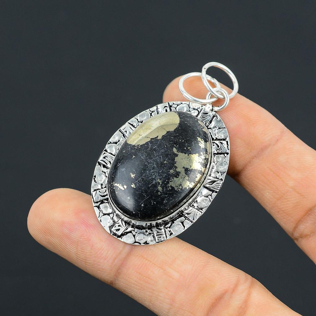 Oval Pyrite Gemstone Sterling Silver Engagement Birthday Handcrafted New Pendant
