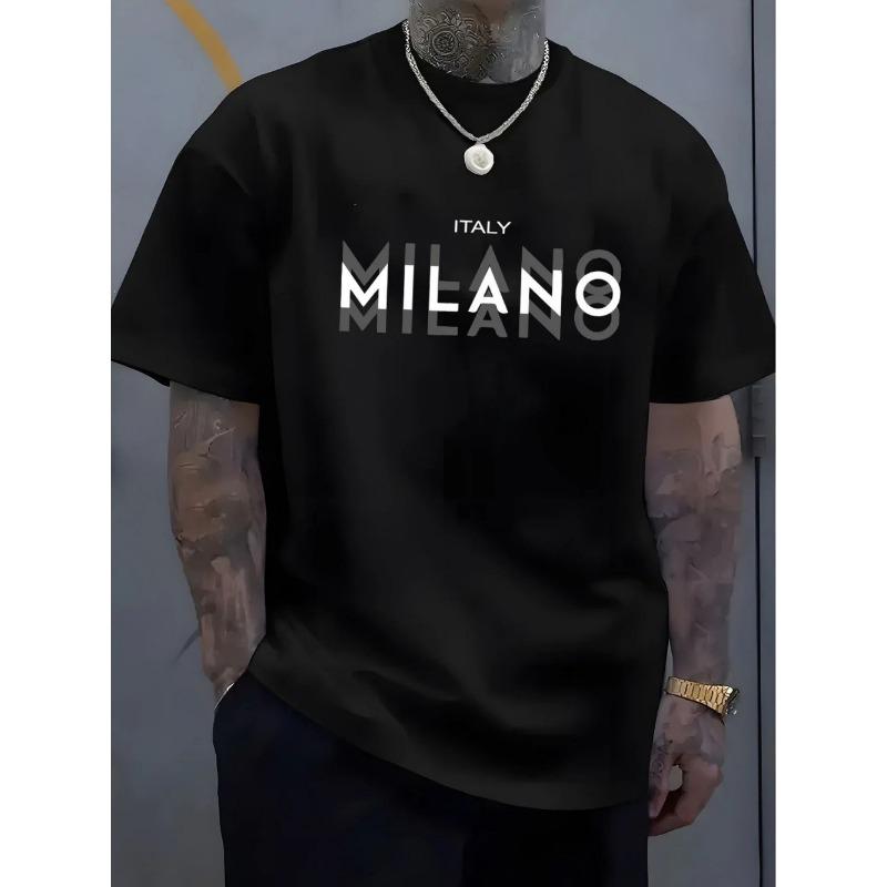 Herren Sommer lässiges bequemes atmungsaktives Rundhals-T-Shirt mit Buchstaben und verschiedenen Schattenmustern Outdoor-Mode-Oberteil