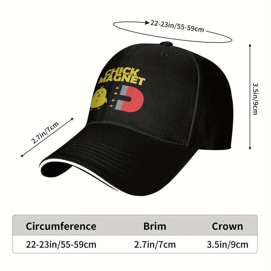 Chick Magnet Graphic Baseball Cap - Black Casual Sandwich Style, Lightweight Polyester, PVC-Coated, Idea