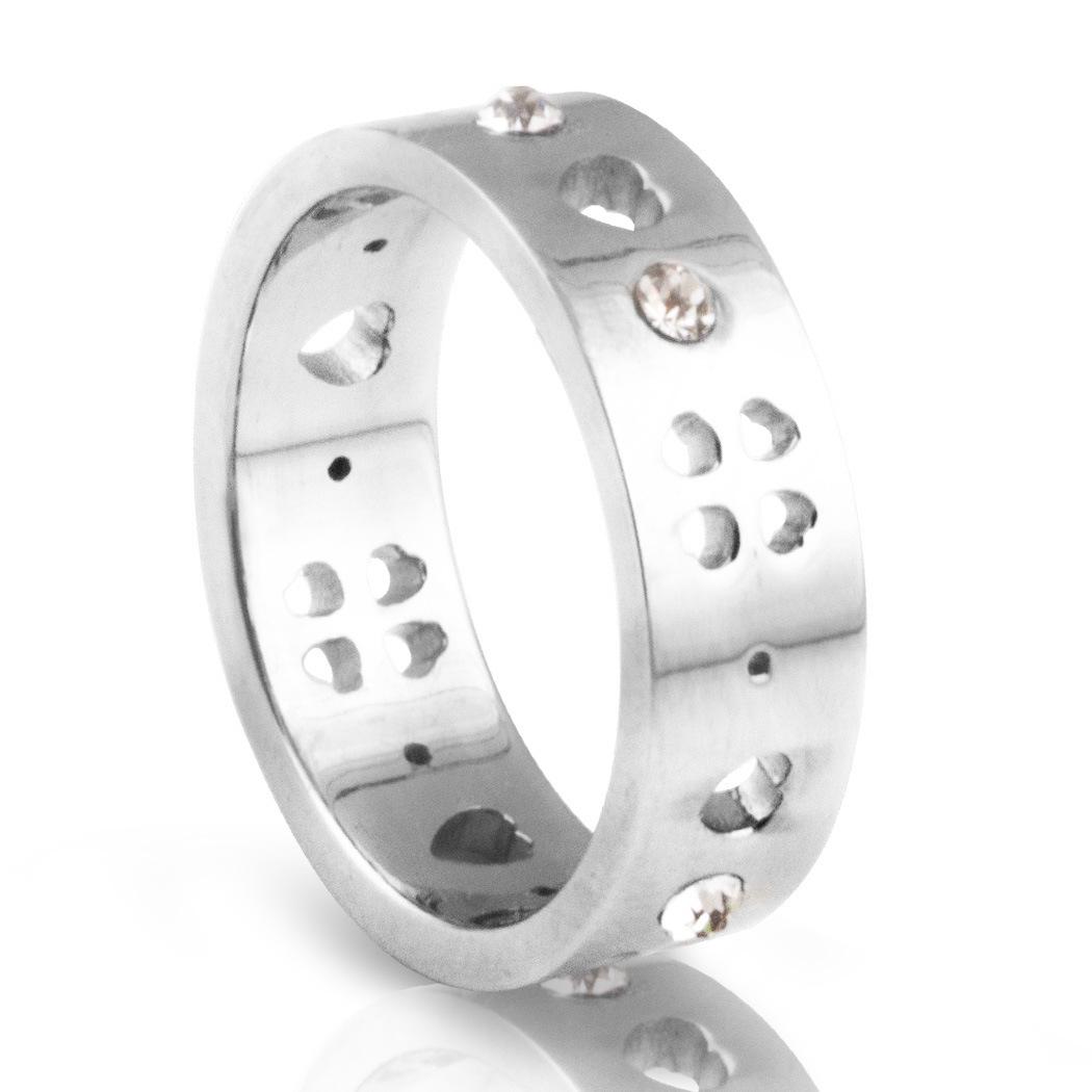 European & American Clover Heart Hollow Diamond Inlaid Couple Rings - 304 Stainless Steel & Titanium Size 7