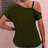 Summer New Single Shoulder Short Sleeve T-shirt Women Tops Elegant Solid Plus Size Casual T Shirt Woman Solid Simple Loose Office Lady Tee 24531