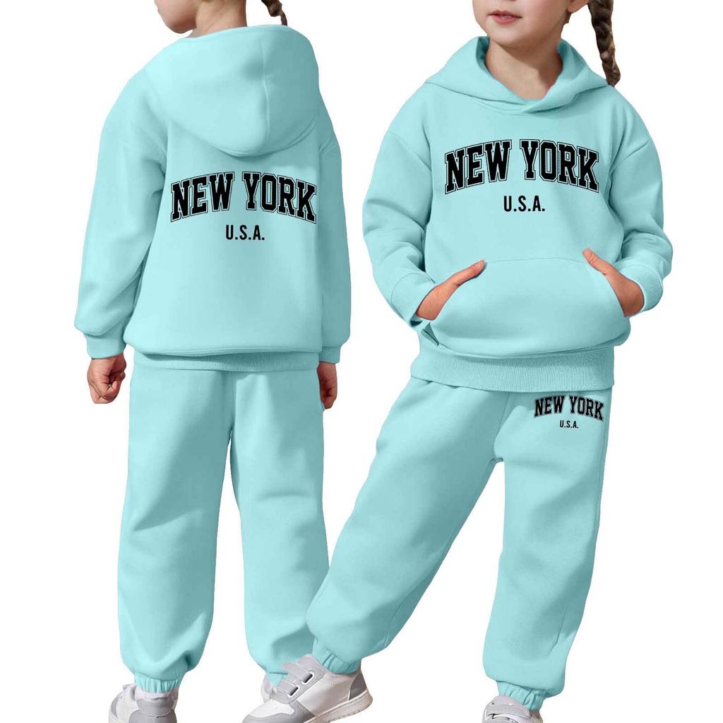 Boys Girls Sweatsuit Clothing Hooded Sweatshirt Jogging Sweatpants Tracksuits Set Fashion Outfit