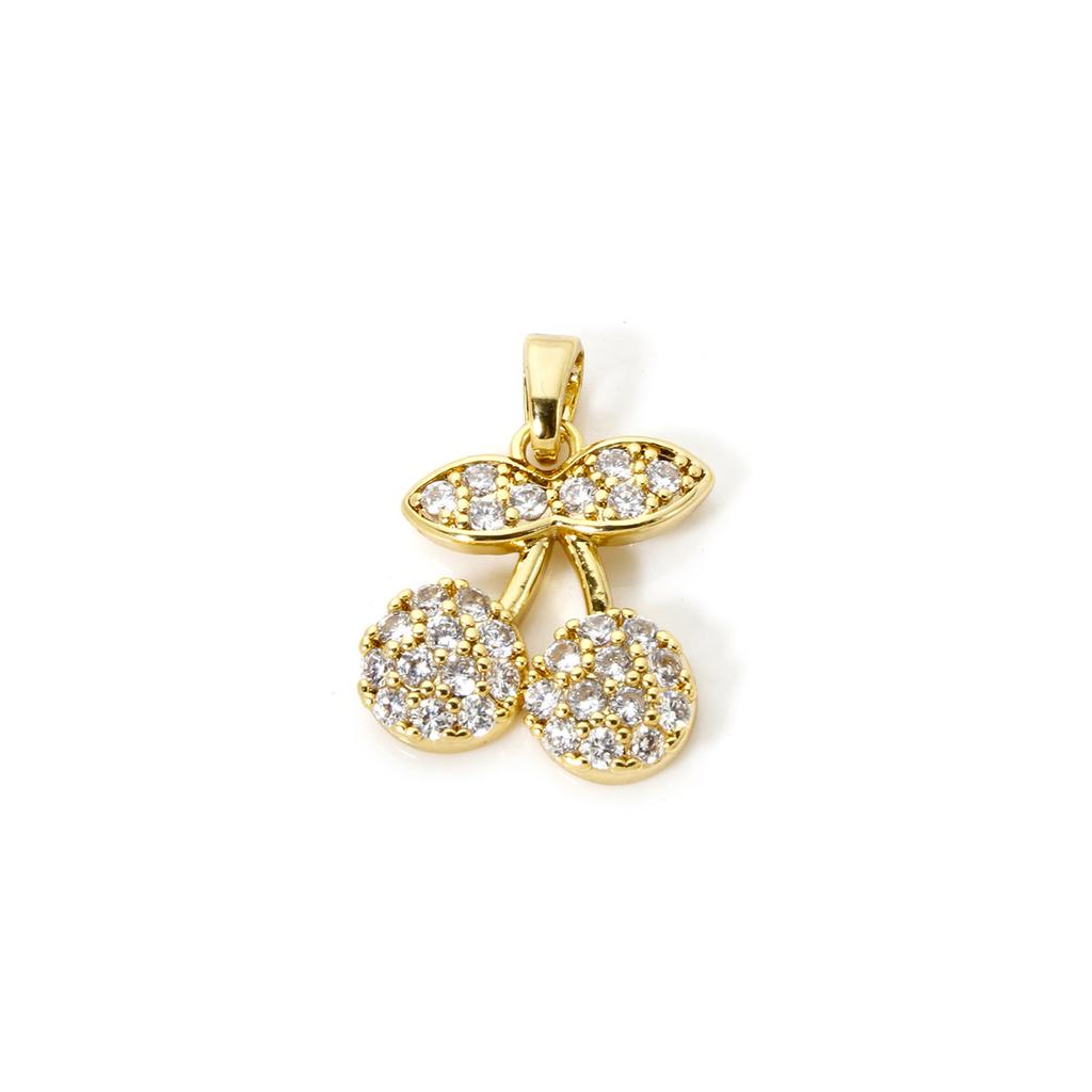 2 Pcs Brass Charm Gold Plated Red Cherry Fruit Metal Pendant For DIY Necklace Bracelet Jewelry Making Findings Supplies