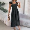 Women’s Ruffle Sleeve Square Neck Smocked Bodice Tiered Maxi Dress Casual Loose Fit Summer Dress