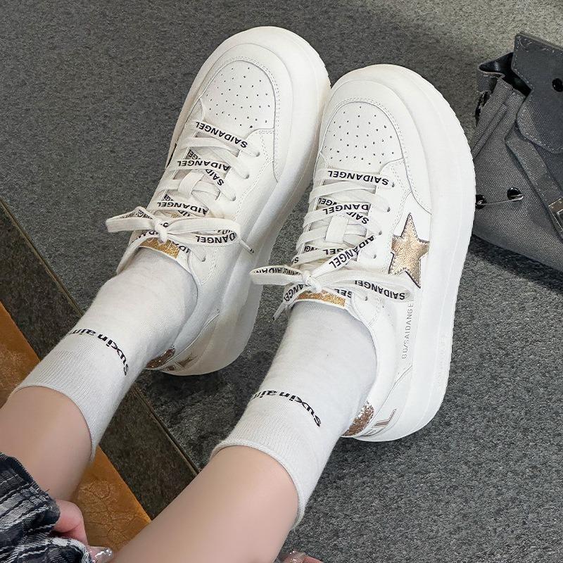 Muffin Thick-soled Star Little White Shoes Women's Spring New Leather Comfortable Non-slip Wear-resistant Casual Board Shoes