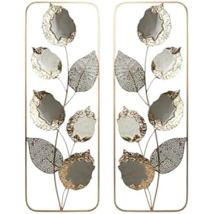 Décoration murale - HOME ESPRIT - Fleur moderne - Gris doré - 31 x 2,5 x 89,5 cm - 2 unités